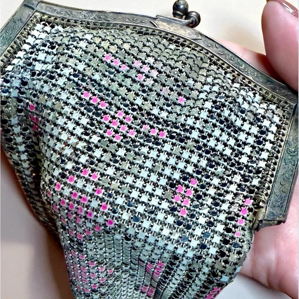 Whiting & Davis Antique Mesh Bag Flapper Purse 1920s Fringe Marked